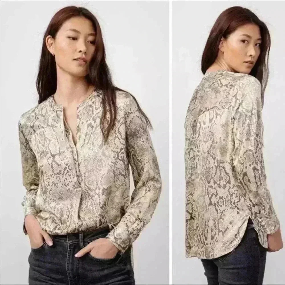 Rails Grey Snakeskin Button Up Long Sleeve Flowy … - image 5